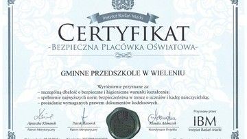001 Certyfikat Bezpieczna Placówka Oświatowa